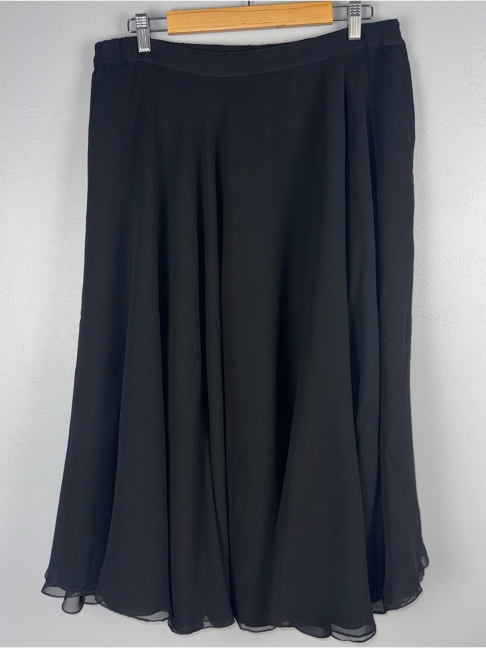 Nieman Marcus Black Tie Skirt Women's 14 Black Silk A-Line Midi Flare Lined READ